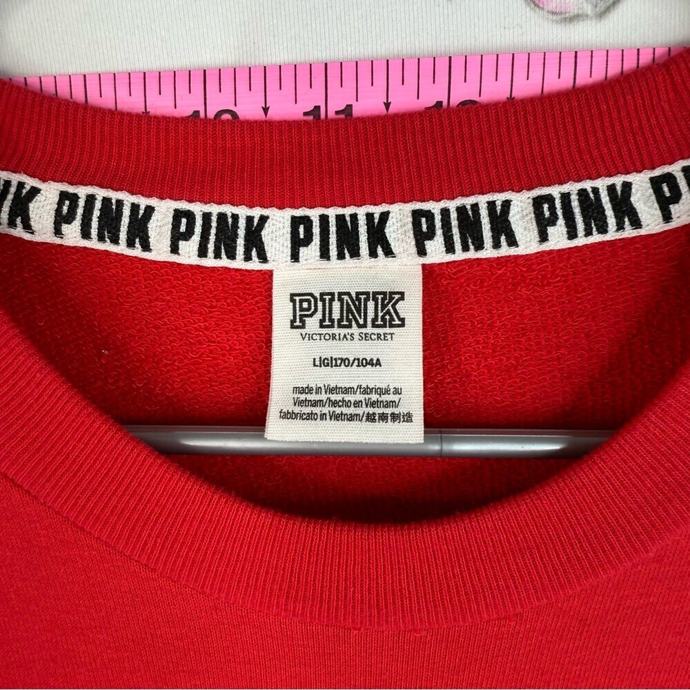 PINK Victoria's Secret sweater logo on back Red Button-Sleeve Cropped Sweatshirt - Picture 11 of 13
